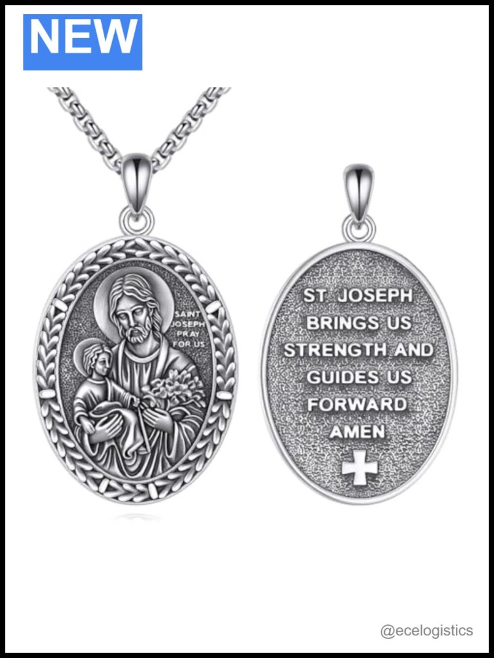 St. Joseph Sterling Silver Oval Pendant Necklace